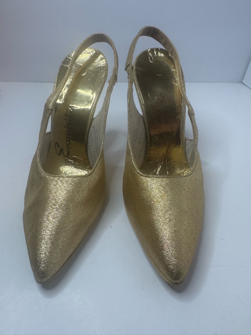 Vintage Exquisites Elegant Gold Slingback Pumps - Women's Dress Heels Size 8